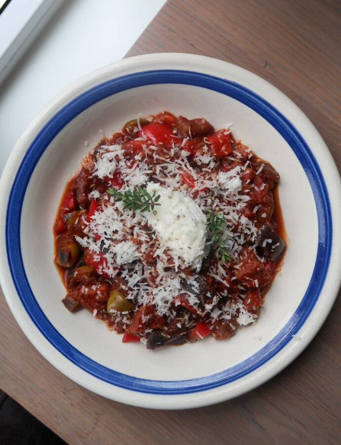 Caponata met Chorizo, Ricotta & Manchego