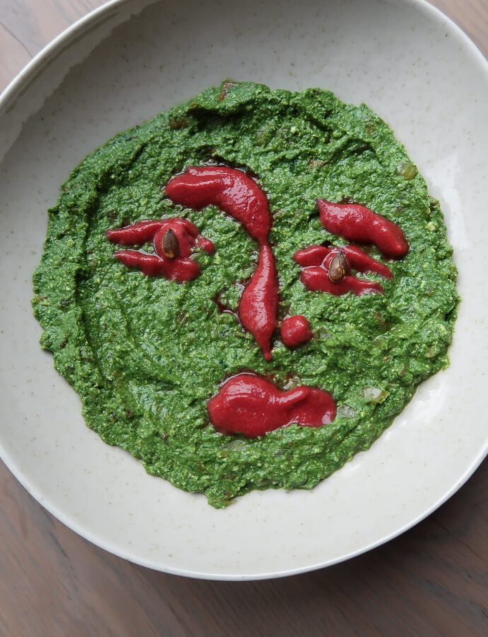 Palak Paneer Curry met Bieten-Kokosroom